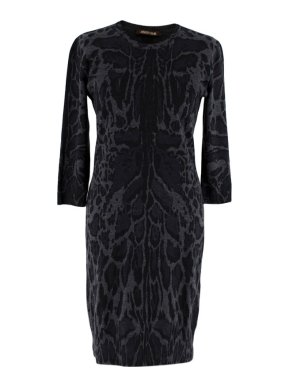 Roberto Cavalli Grey Leopard Print Wool Knit Dress