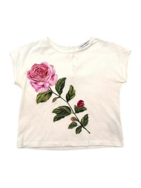 Dolce & Gabbana Kid's Rose Embroidered White Cotton T-Shirt