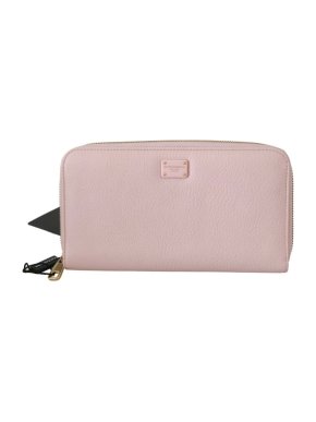 Dolce & Gabbana Pale Pink Grained Leather Zip-Around Wallet
