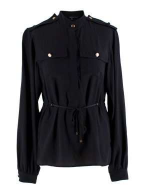 Gucci Black Silk Button Up Military Shirt