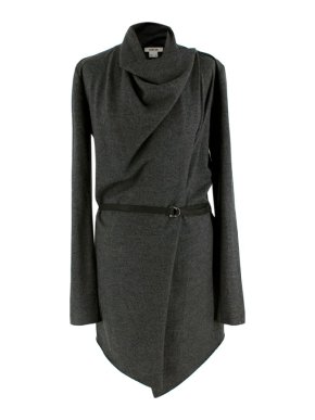 Helmut Lang Grey Wrap Longline Belted Cardigan