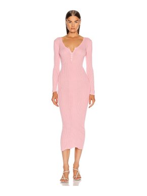 Self Portrait Pink Fine Knit Midi Dress