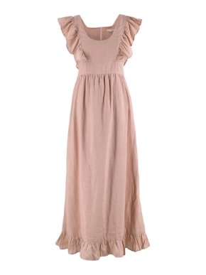 Kara Thoms Pink Linen Ruffled Midi Dress