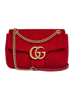 Gucci Red Velvet Medium Marmont Shoulder Bag