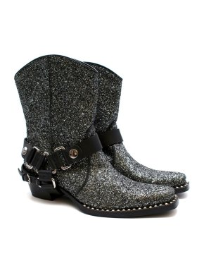Miu Miu Grey Glitter 40 Cowboy Boots