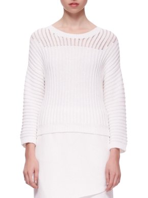 J Brand White Striped Knit Jumper