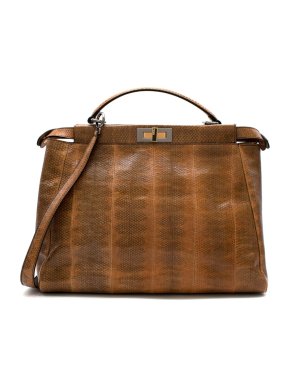 Fendi Brown & Yellow Snakeskin Large Peekaboo Tote Bag