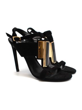Saint Laurent Black Suede Strappy Heeled Sandals