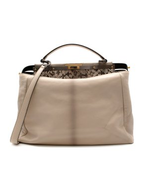 Fendi Beige Leather & Snakeskin Large Peekaboo Top Handle Bag