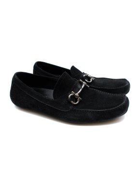 Salvatore Ferragamo Black Suede Horse Bit Drivers