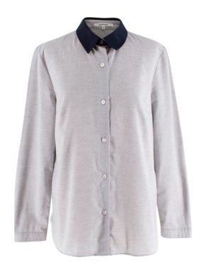 Carven Grey Cotton Shirt with Navy Collar