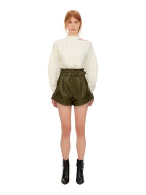 Self Portrait Olive Green Faux Leather Shorts