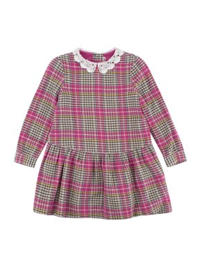 Bonpoint Pink Cotton Check Dress with Lace Collar