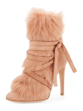 Gianvito Rossi Tan Suede Moritz Shearling-Trim Heeled Ankle Boots