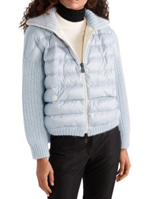 Moncler Grenoble Blue Oversized Quilted and Knit Cardigan
