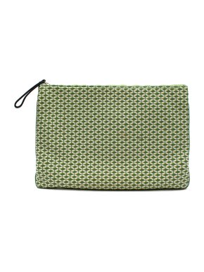 Jaime Beriestain Greeen Geometric Pattern Leather Pouch Bag