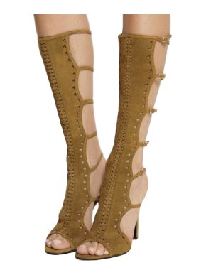 Tamara Mellon Brown Suede Cut-out Open Toe Sandal Boots