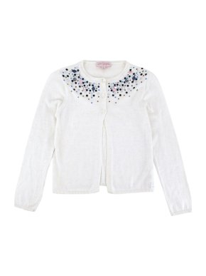Lili Gaufrette Ivory Wool & Cotton Knit Crystals Cardigan