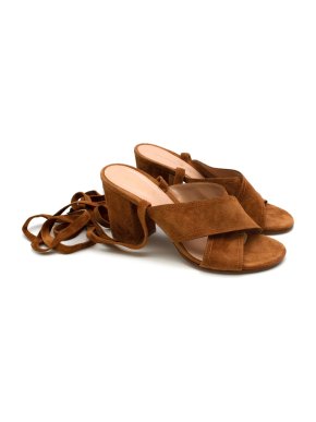 Gianvito Rossi Suede Lace-Up Crossover Mules