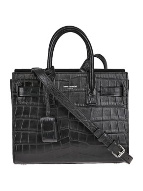 Saint Laurent Black Croc Embossed Nano Sac Du Jour
