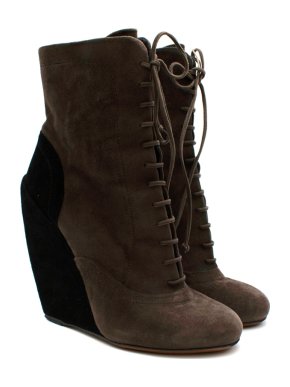 Alaia Taupe & Black Suede Wedge Ankle Boots