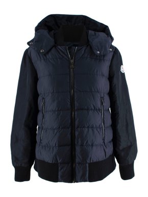 Moncler Navy Bomber Style Down Hooded Jacket
