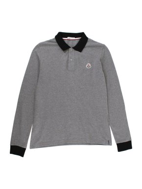 Moncler Grey Cotton Long Sleeve Polo Shirt
