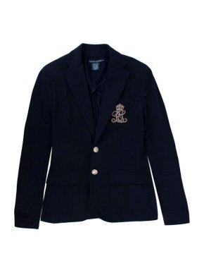 Ralph Lauren Logo Embroidered Navy Cotton Blazer