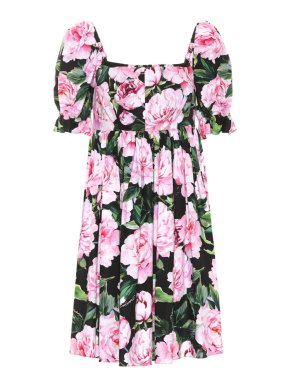 Dolce & Gabbana Pink Rose Puff Sleeve Mini Dress