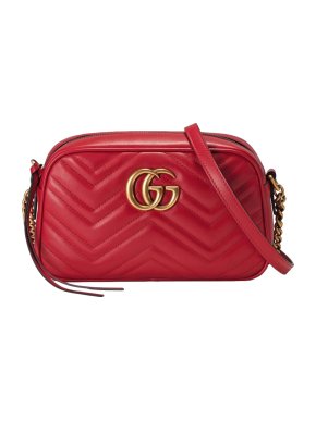 Gucci Hibiscus Red GG Marmont Small Matelassé Shoulder Bag