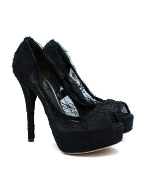 Dolce & Gabbana Black Fine Lace Open Toe Pumps