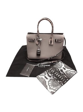 Saint Laurent Grey Calf Leather & Python Medium Sac Du Jour Tote