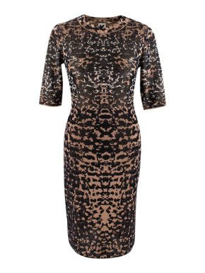 M Missoni Black & Cream Pixelized Camo Short Sleeve Knit Dress