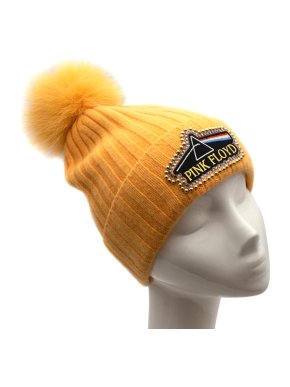 Minnie Rose Yellow Pink Floyd Beanie Hat & Fox Fur