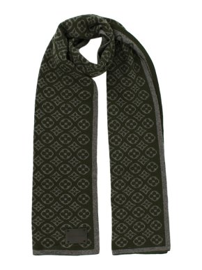 Louis Vuitton Green / Grey Fleur De Monogram Cashmere Scarf