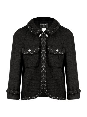 Chanel Black Short Tweed Jacket with Chain Trim