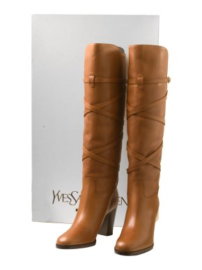 Yves Saint Laurent Tan Buckle Wrap Leather Tall Boots