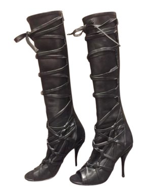 Jimmy Choo Leather Bow Wrapped Black Tall Boots