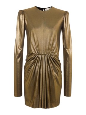Saint Laurent Gold Gathered Mini Dress