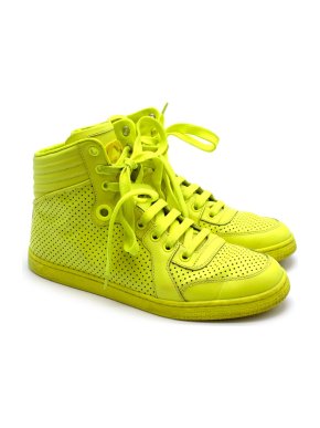 Gucci Neon Yellow Perforated Leather High Top Trainers