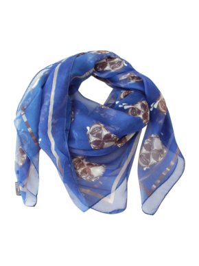 Alexander McQueen Blue Skull Print Silk Scarf