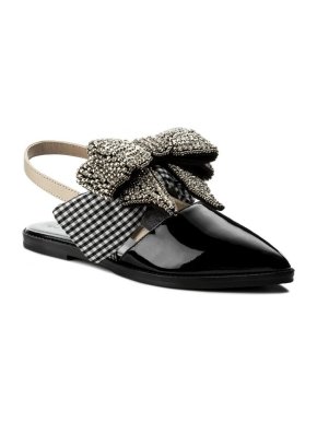 Max Mara Black Patent Gingham Bow Slides w/ Optional Crystal Bow