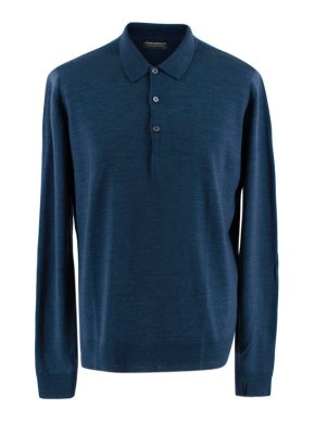 John Smedley Blue Long Sleeve Polo Shirt