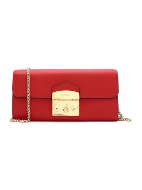 Furla Red Leather Wallet with Chain Shoulder Strap