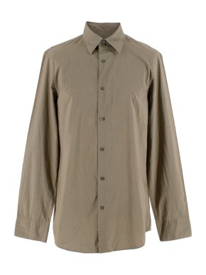 Jil Sander Taupe Pinstripe Cotton Long Sleeve Shirt