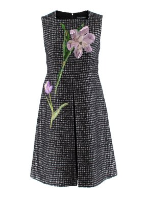 Dolce & Gabbana Black Pied de Poule Mohair Blend Embroidered Dress