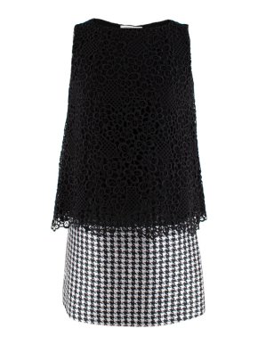 Viktor & Rolf Sleeveless Houndstooth & Lace Layered Dress