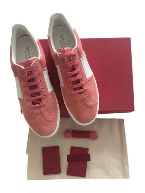Valentino Tropical Pink Suede Rockstud Sneakers