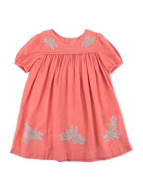 Bonpoint Coral Cotton Flannel Embroidered Dress