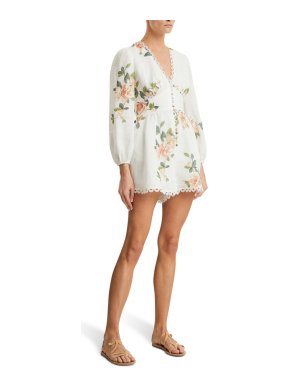 Zimmermann White Floral Print Kirra Linen Playsuit